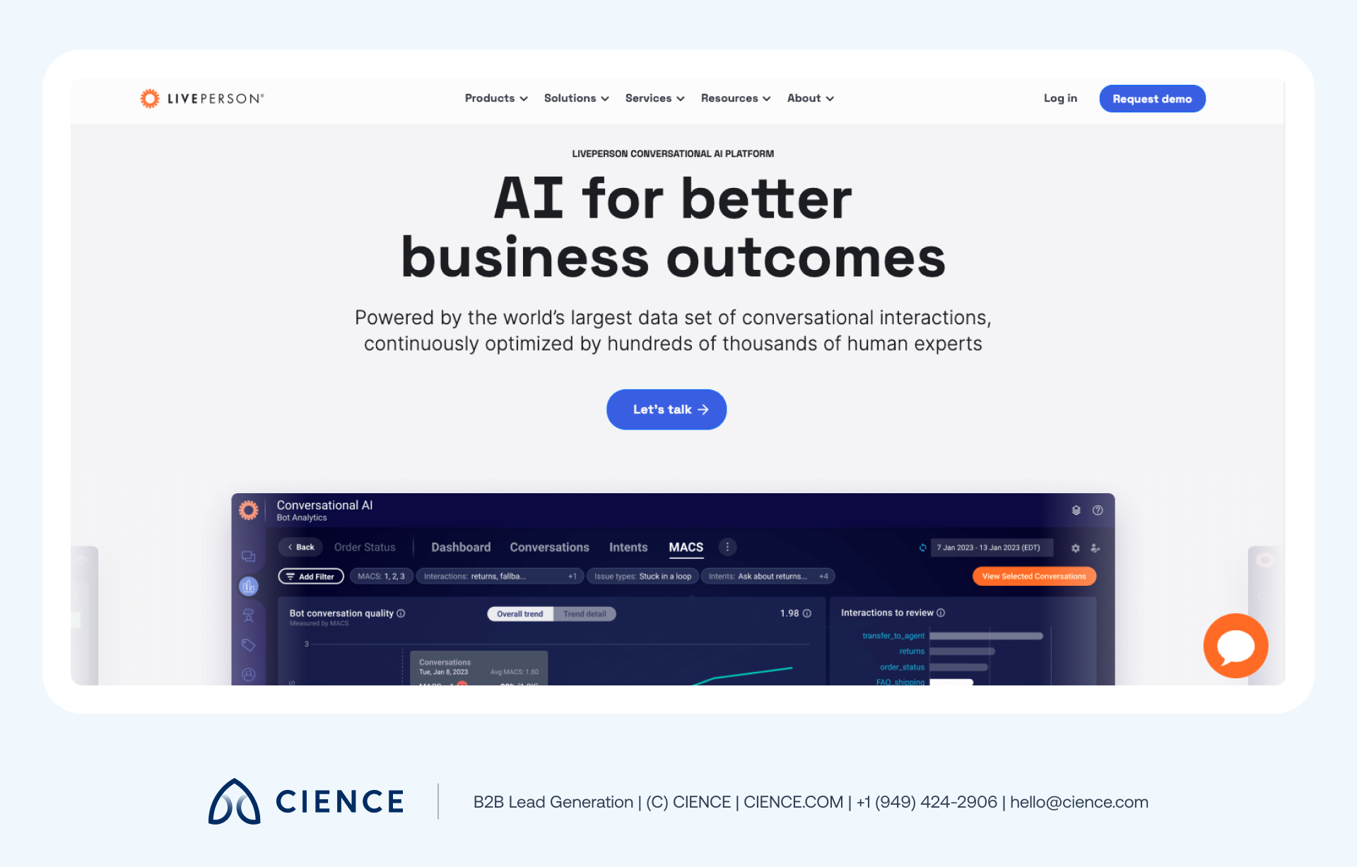 LivePerson cloud chatbot platform with omnichannel engagement dashboard